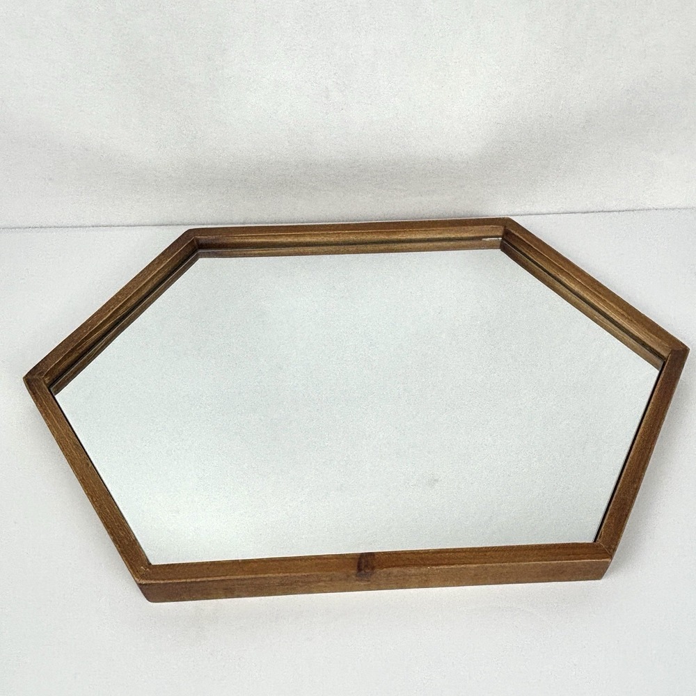 At Home Tracey Boyd Geometric Hexagon Wood Wall Mirror 19in Modern Rustic Brown